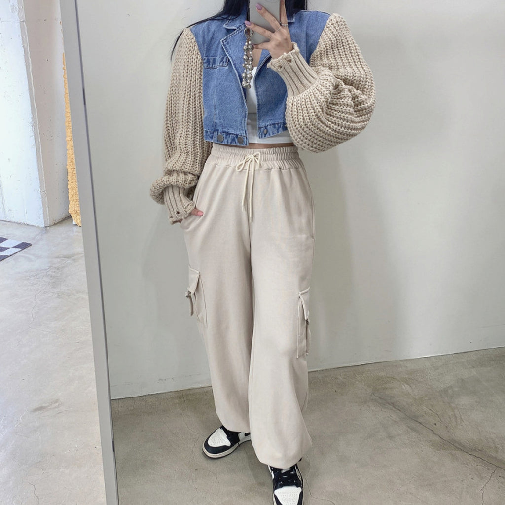 Women's Retro Minority Patchwork Knitting Denim Jacket - enhanced image 4