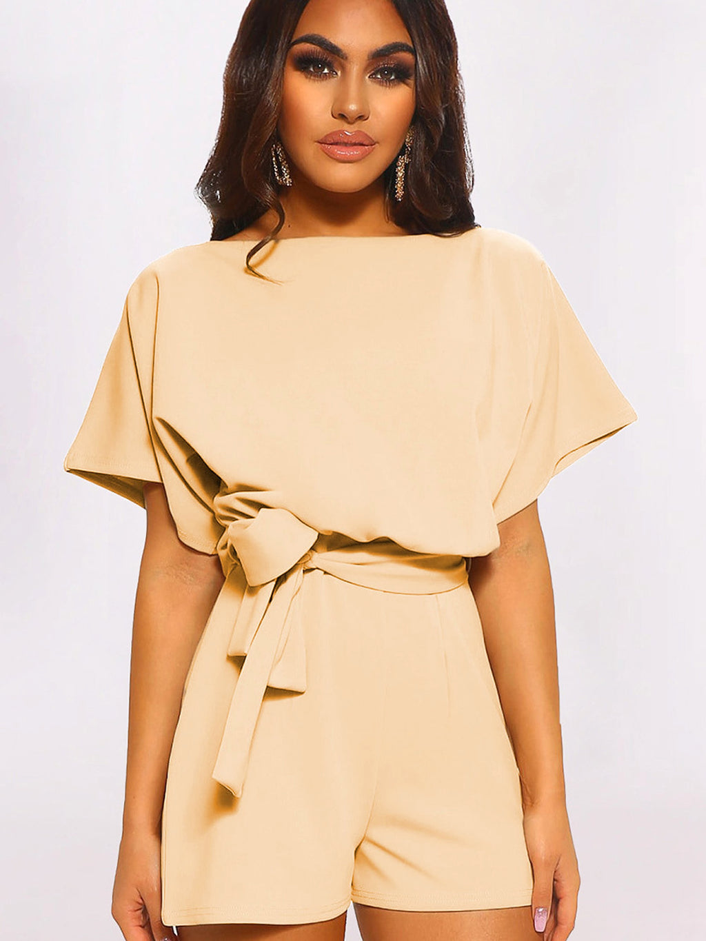 Women's Round Neck Short-sleeved Lace-up Jumpsuit - enhanced image 4