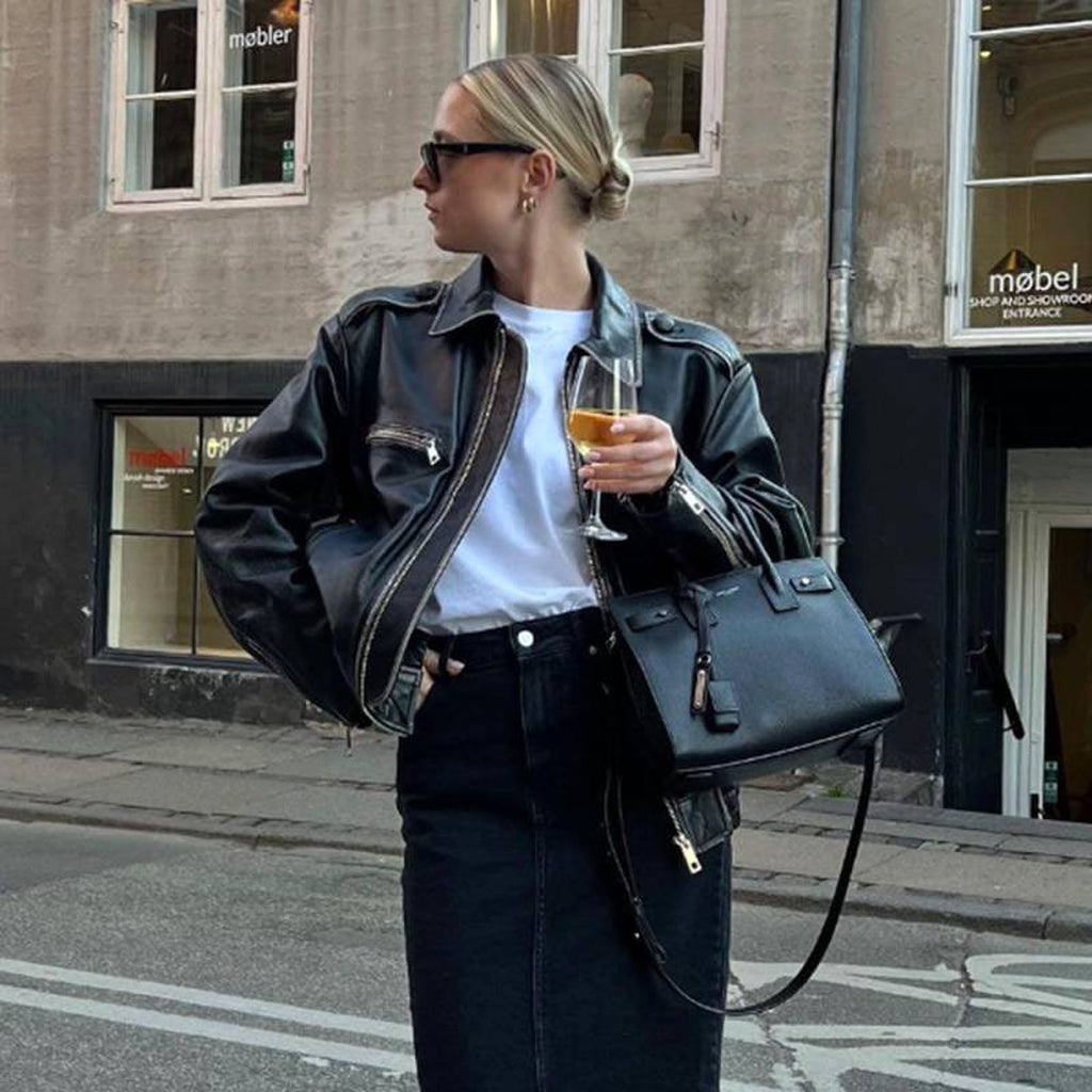 Women's Sheepskin Coat Retro Biker's Leather Coat - enhanced image 4