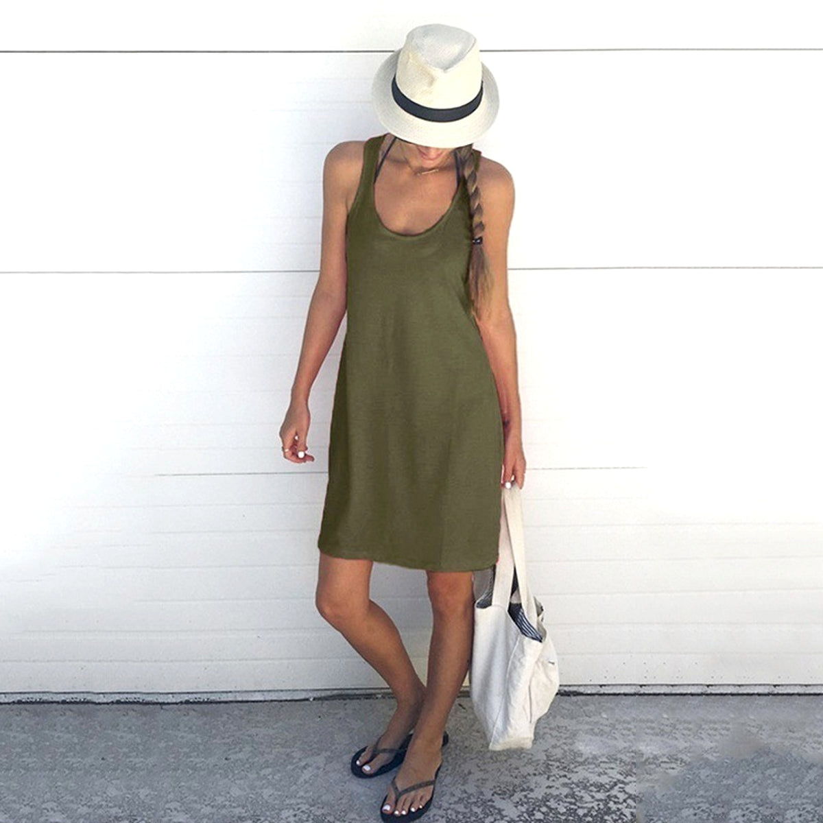 Casual Round Neck Cotton-Blend Dress (S–XL) - enhanced image 4
