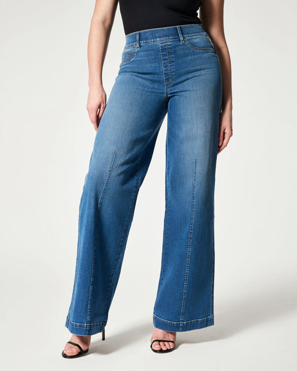 Women's Straight Jeans Mid Waist Wide Leg Pants High Elastic Waist Trousers - enhanced image 4