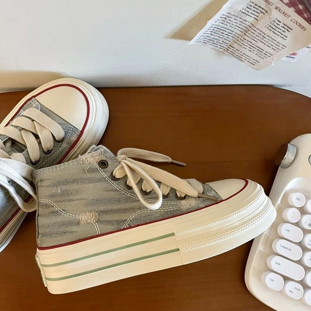 Women's Synthetic Leather Lace-up High-top Rubber Casual Shoes - enhanced image 4