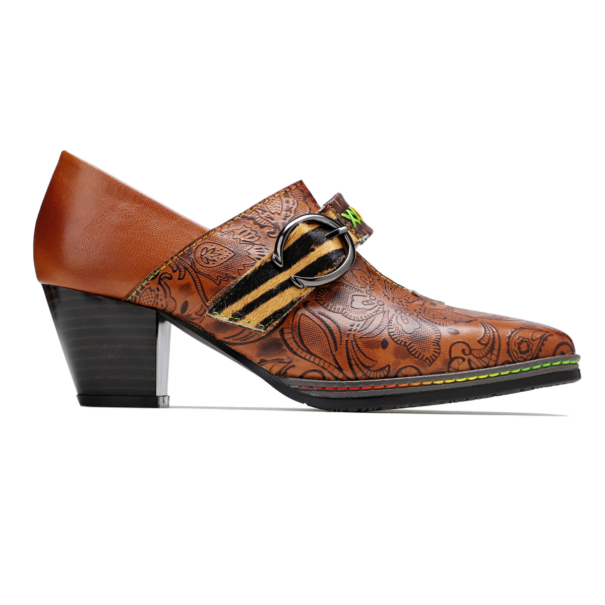 Women's thick heel leather shoes - enhanced image 4