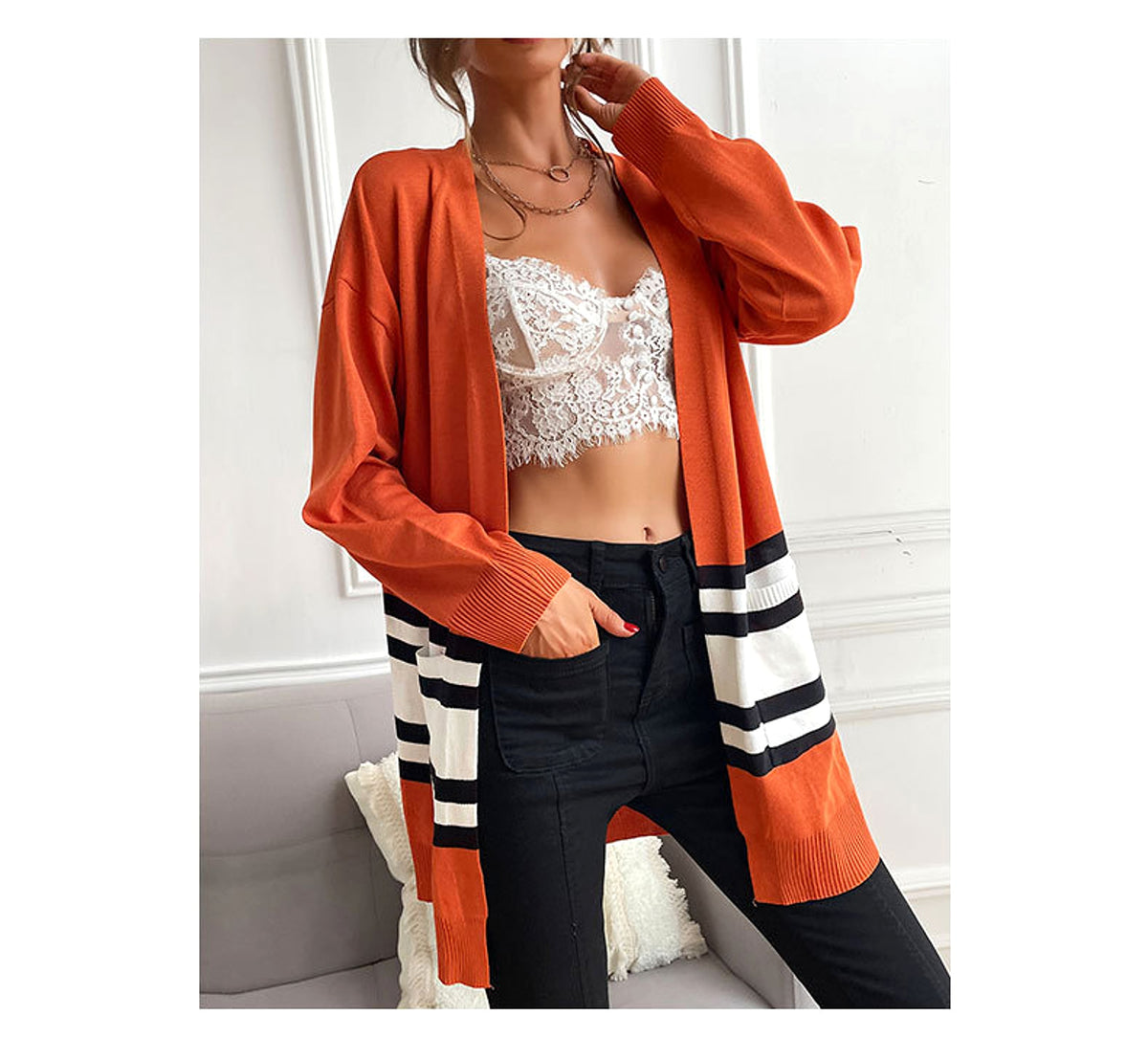 Women's Thin Loose And Thin Knitted Long-sleeved Sweater Coat - enhanced image 4