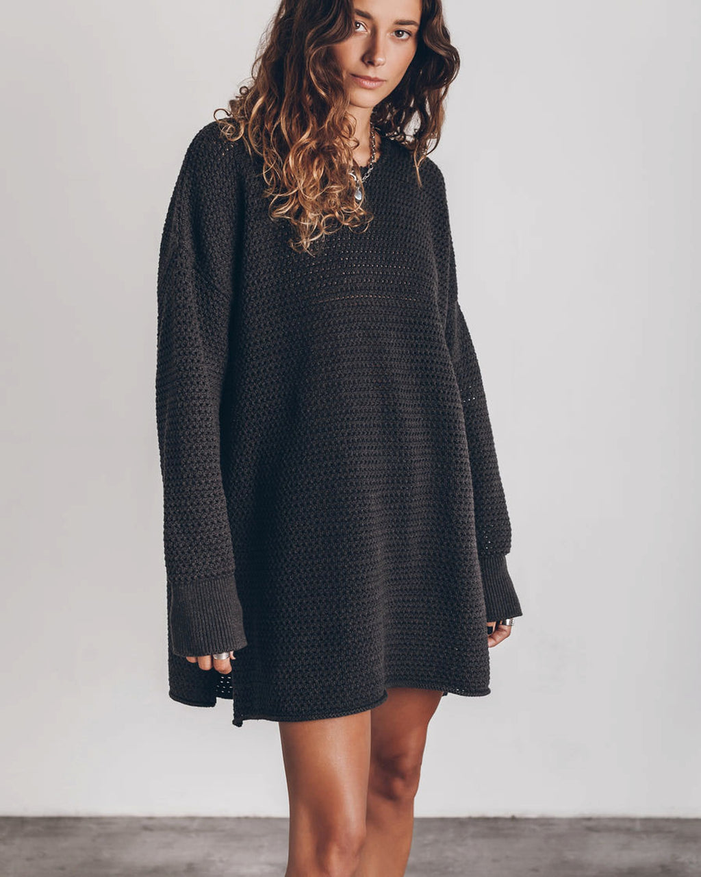 A.1 Women's Twist Thread Loose All-match Round Neck Sweater Dress - enhanced image 4