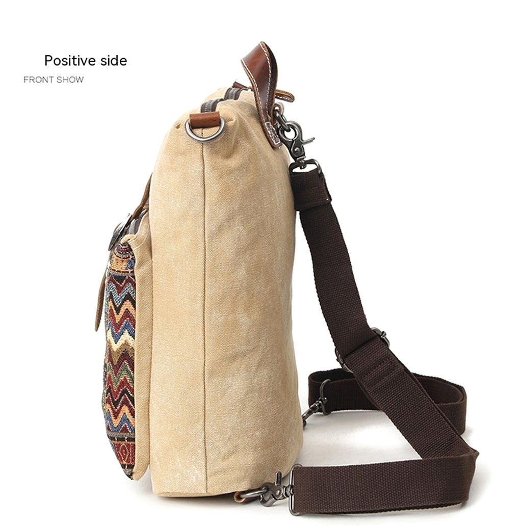 Women's Waterproof Canvas With Top Layer Leather Backpack - enhanced image 4