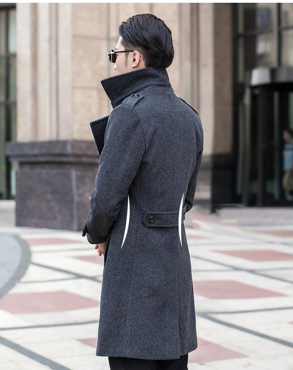 Woolen Striped Double Breasted Trench Coat Men - enhanced image 4