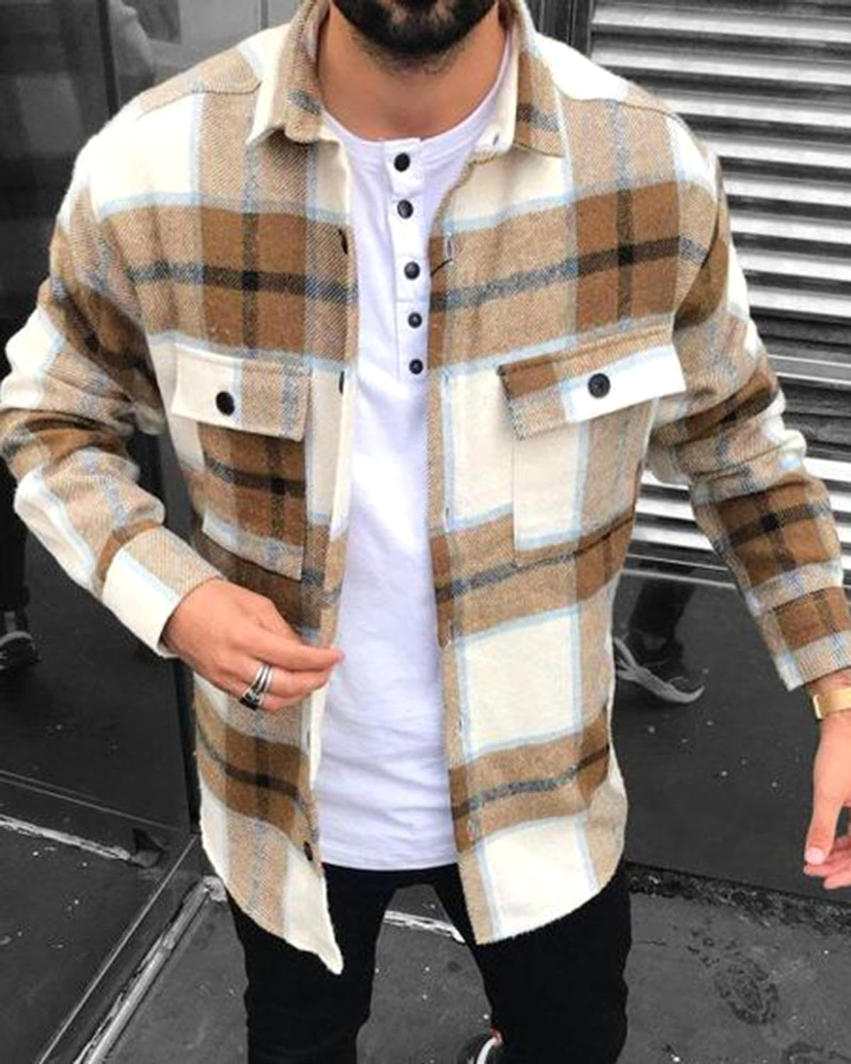 A1. W. Suit Jacket Loose Lapels Double Pocket Jacket Long Sleeve Men - enhanced image 4