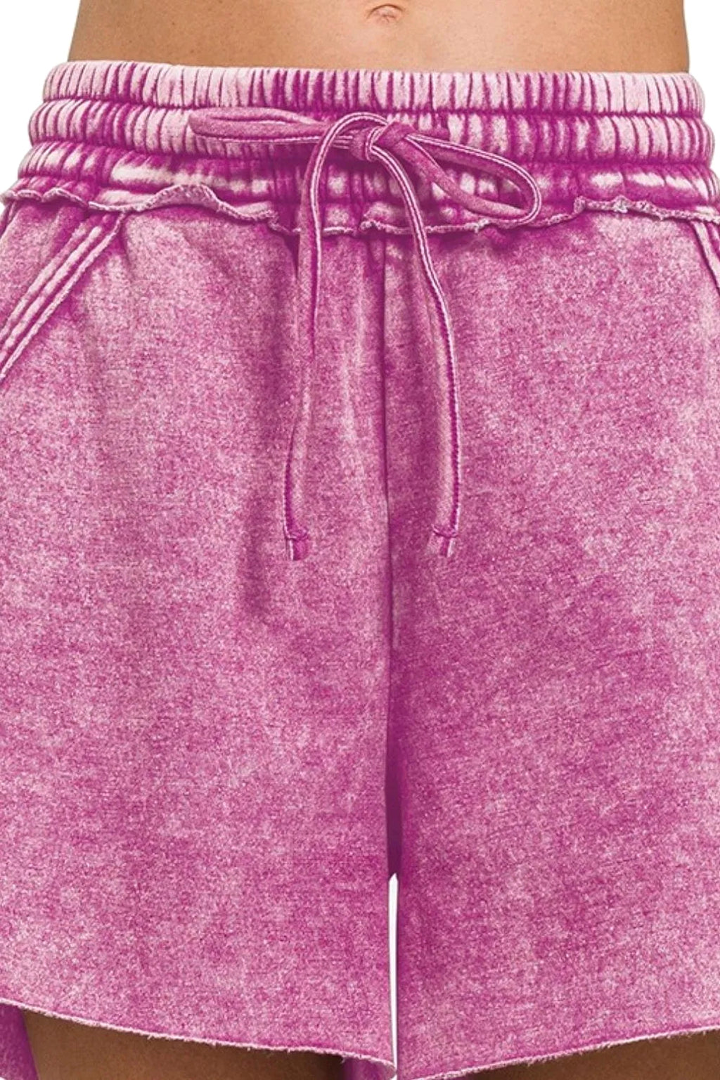 Zenana Acid Wash Fleece Drawstring Shorts With Pockets - enhanced image 4