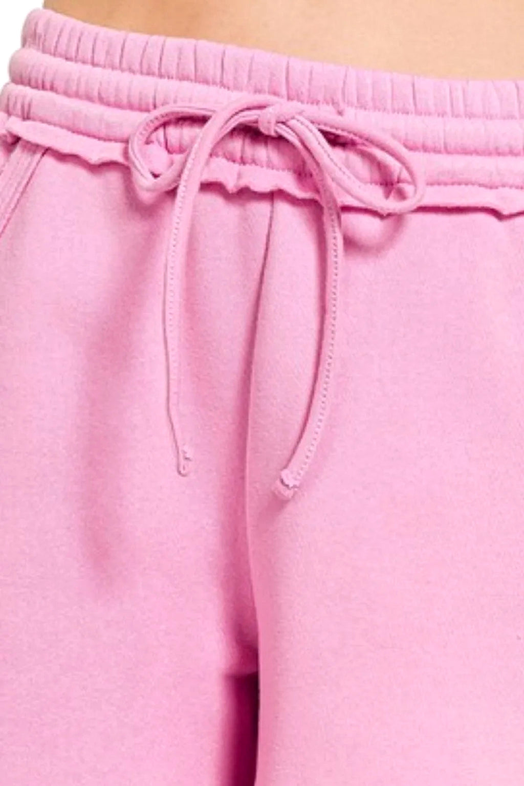 Zenana Fleece Raw Hem Shorts With Draw String - enhanced image 4