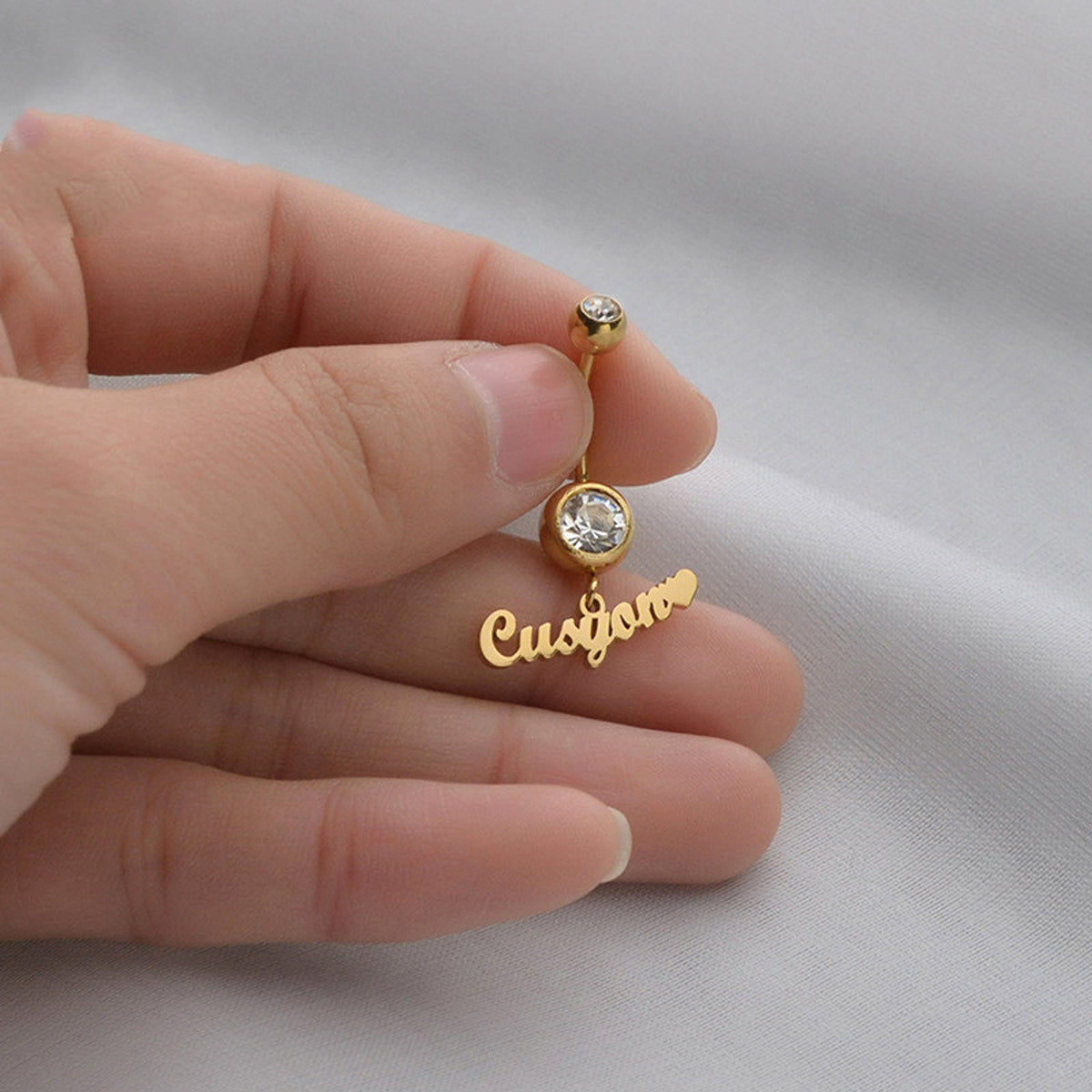 Custom Zircon Alphabet Belly Button Ring – Personalized Body Jewelry - enhanced image 4