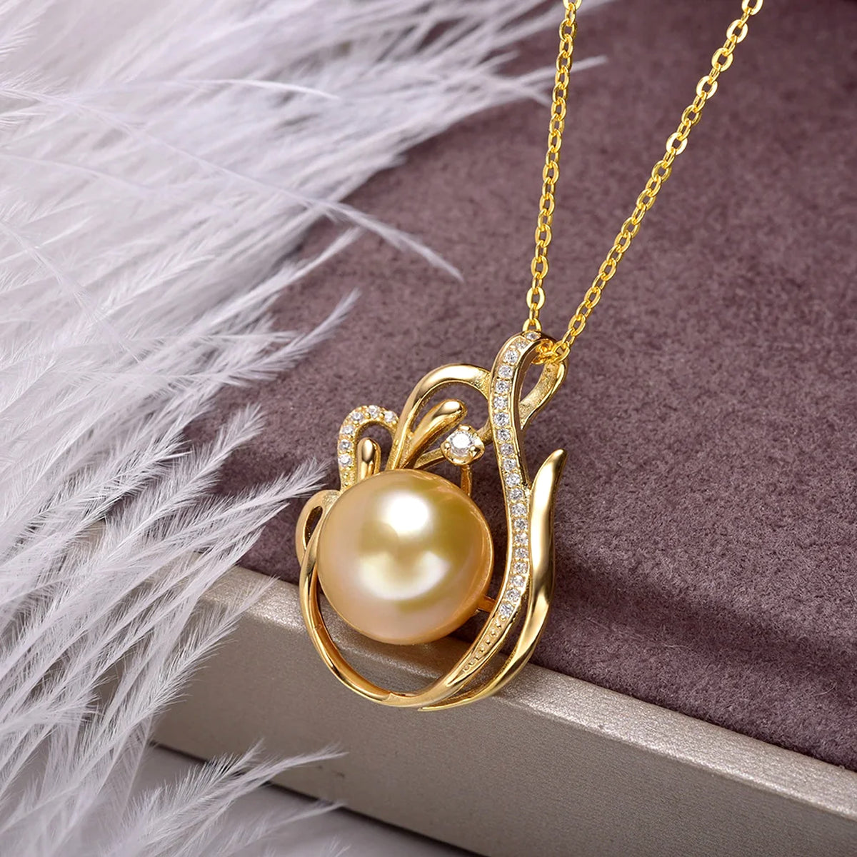 11-12mm 925 Silver Saltwater Gold Pearl Pendant - enhanced image 5