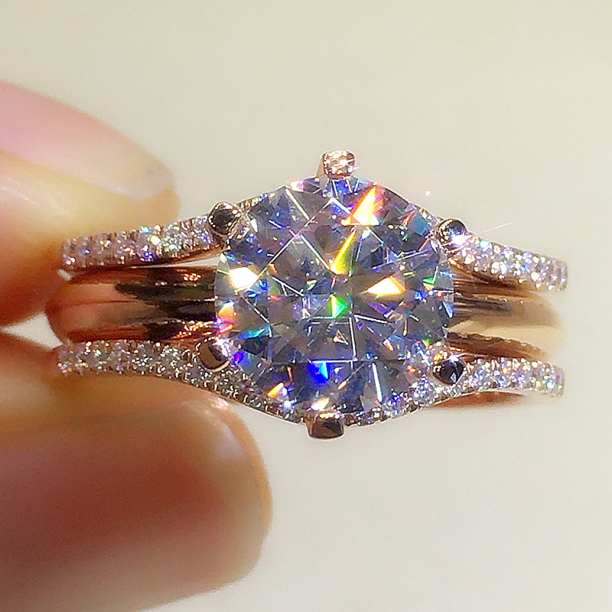 Versatile Elegance: 18K Gold Moissanite Ring Duo - enhanced image 5