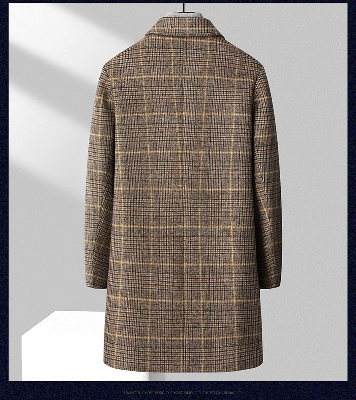 25 Edition – Men’s Wool-Blend Plaid Business Overcoat (Mid-Length) - enhanced image 5