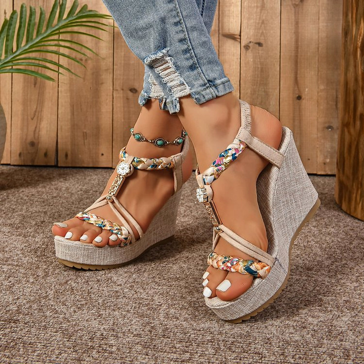 25 Edition – Rhinestone Hemp Wedge Sandals - enhanced image 5