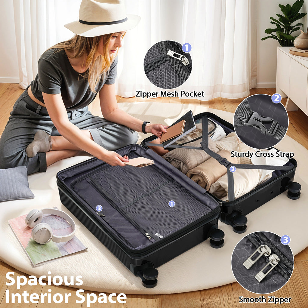 3 Piece Set Of Hard Shell Suitcases With Wheels, Light Expandable Travel Suitcase With TSA Lock - enhanced image 5