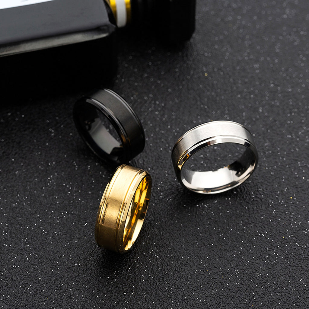 361 Stainless Steel 8mm Wide Matte Double Bevel Simple Men's Ring - enhanced image 5