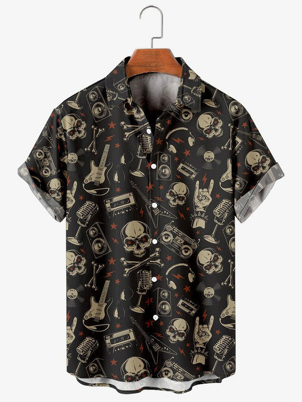 Skull & Roses Printed Men's DressShirt - enhanced image 5