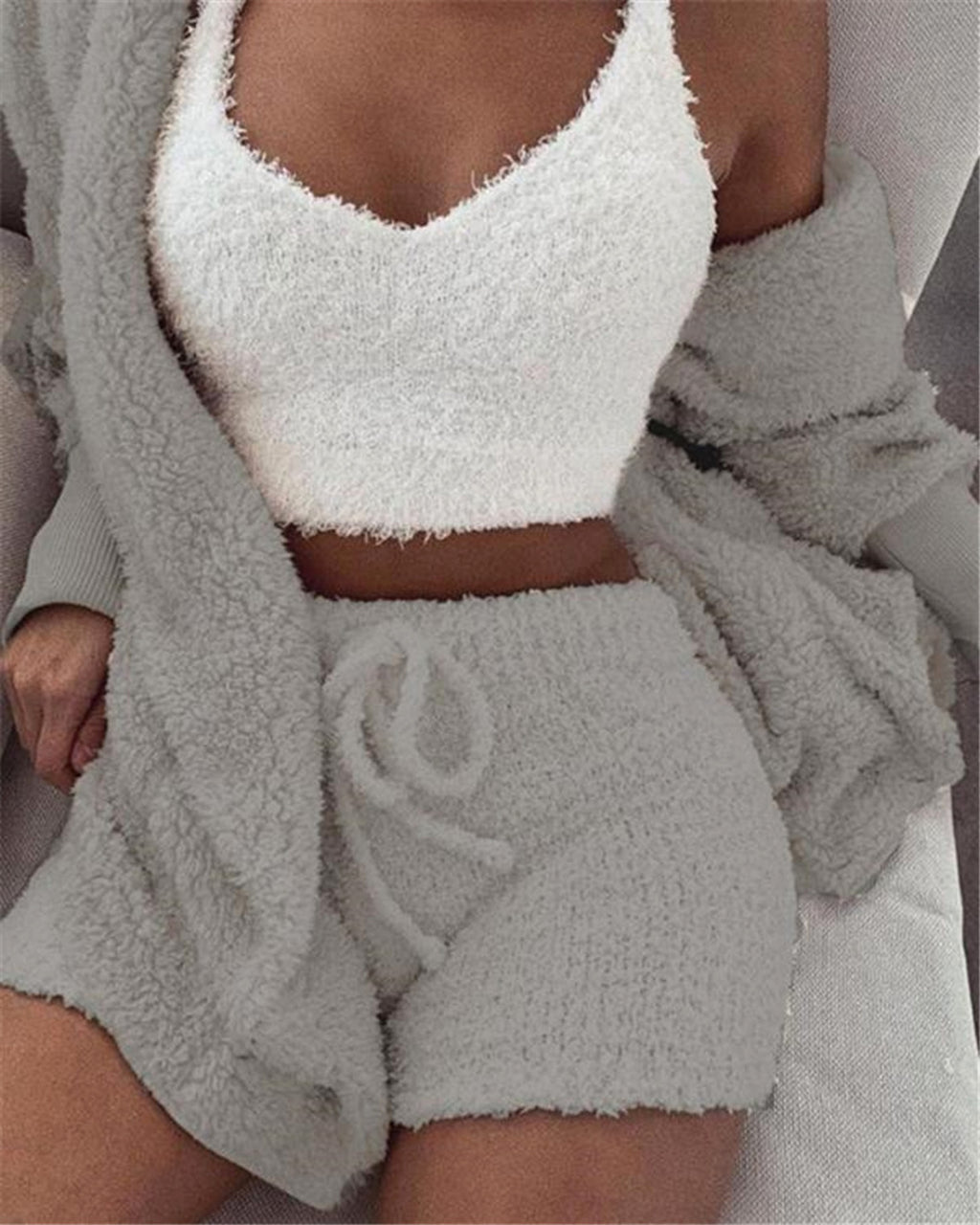 3pcs Women's Loungewear Set – Cozy Crop Tank, Drawstring Shorts & Long Sleeve Top - enhanced image 5