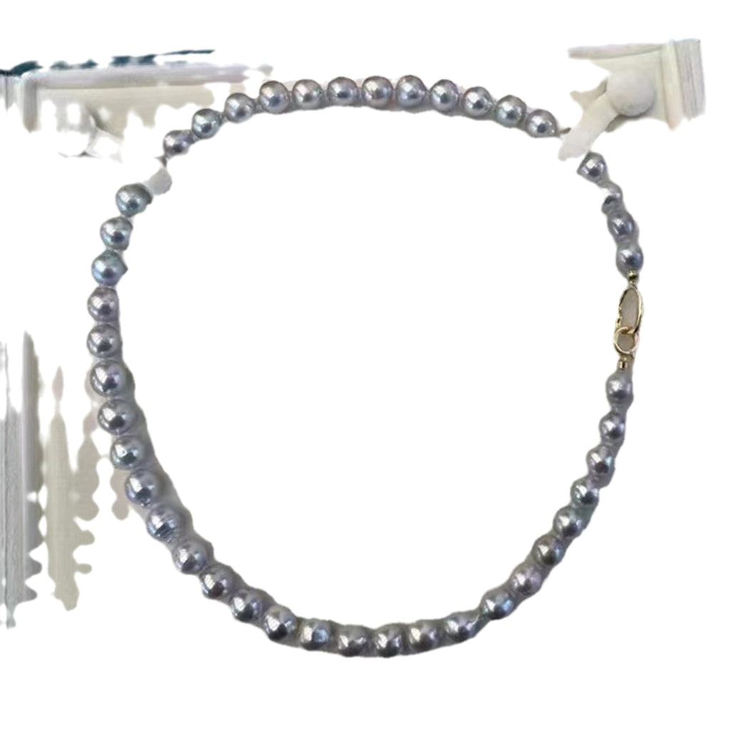 8-9MM Baroque Silver Blue Gray Aurora Sea Pearls Necklace - enhanced image 5