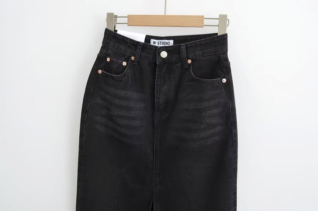 A1. Front Slit Hem Lock Street Denim Skirt - enhanced image 5