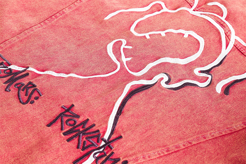 Abstract Embroidered Washed Denim Jacket - enhanced image 5