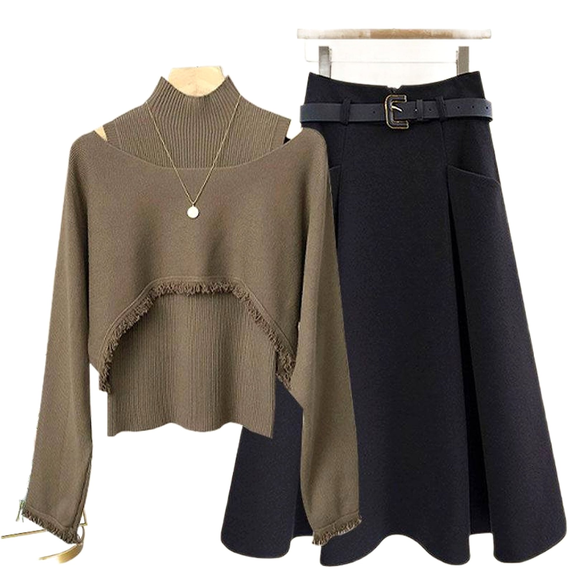 Ancient Knitted Blouse Inner Vest With Skirt Three-piece Set - enhanced image 5