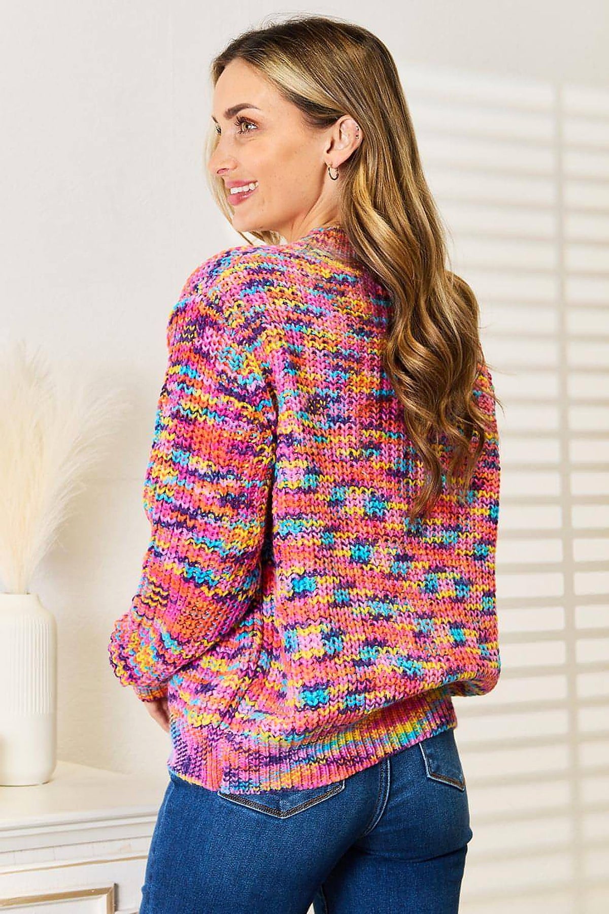Angel Wings Woven Right V-Neck Long Sleeve Cardigan - enhanced image 5