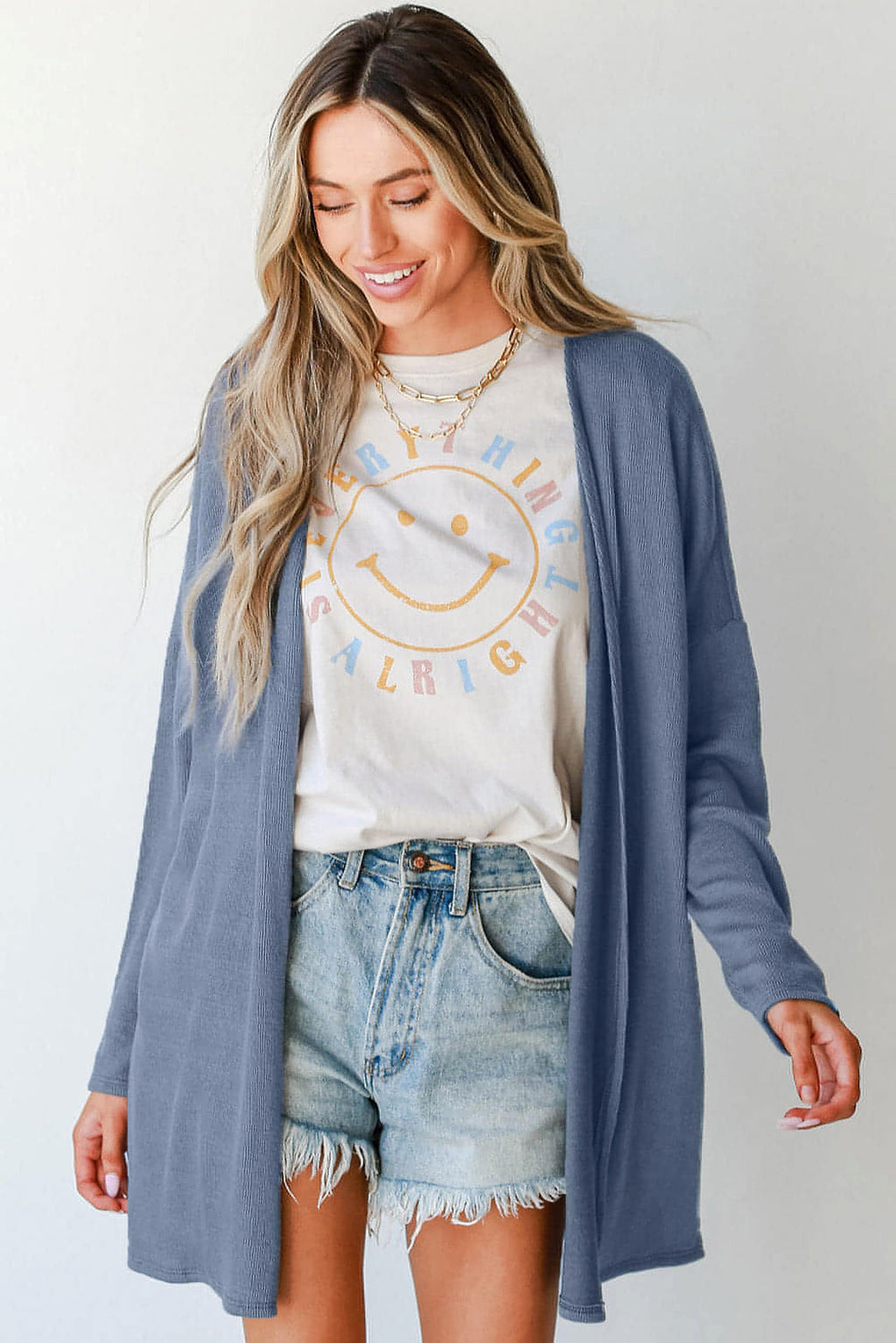 Ashleigh Blue Solid Color Rib Knit Open Front Tunic Cardigan - enhanced image 5