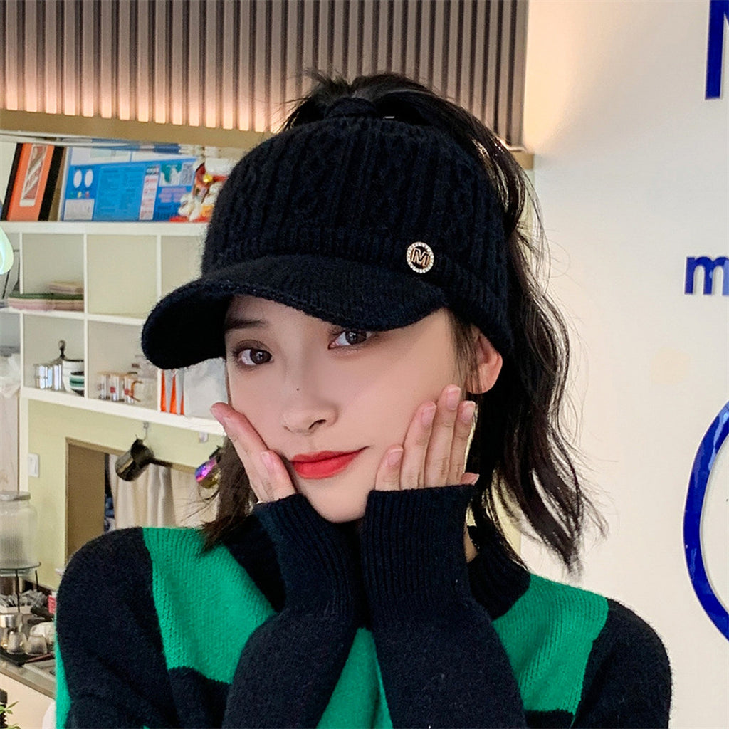 Autumn And Winter Korean Style Versatile Knitted Rabbit Fur Knitted Hat Fleece-lined Thick Warm Earflaps Peaked Cap - enhanced image 5