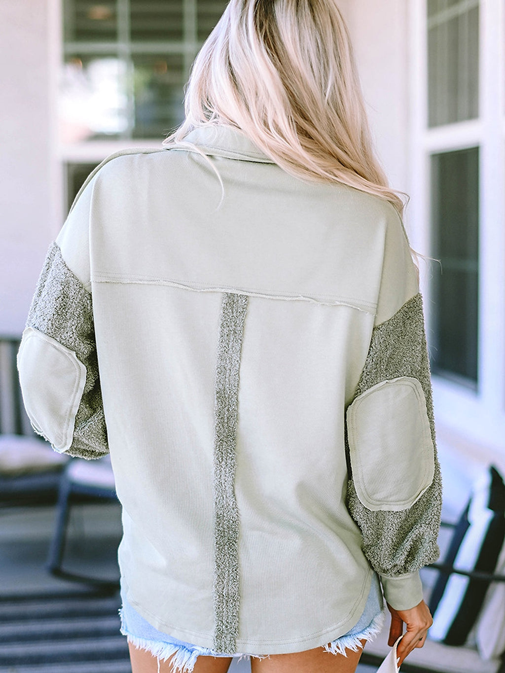 Autumn And Winter Plush Splicing Loose Jacket - enhanced image 5