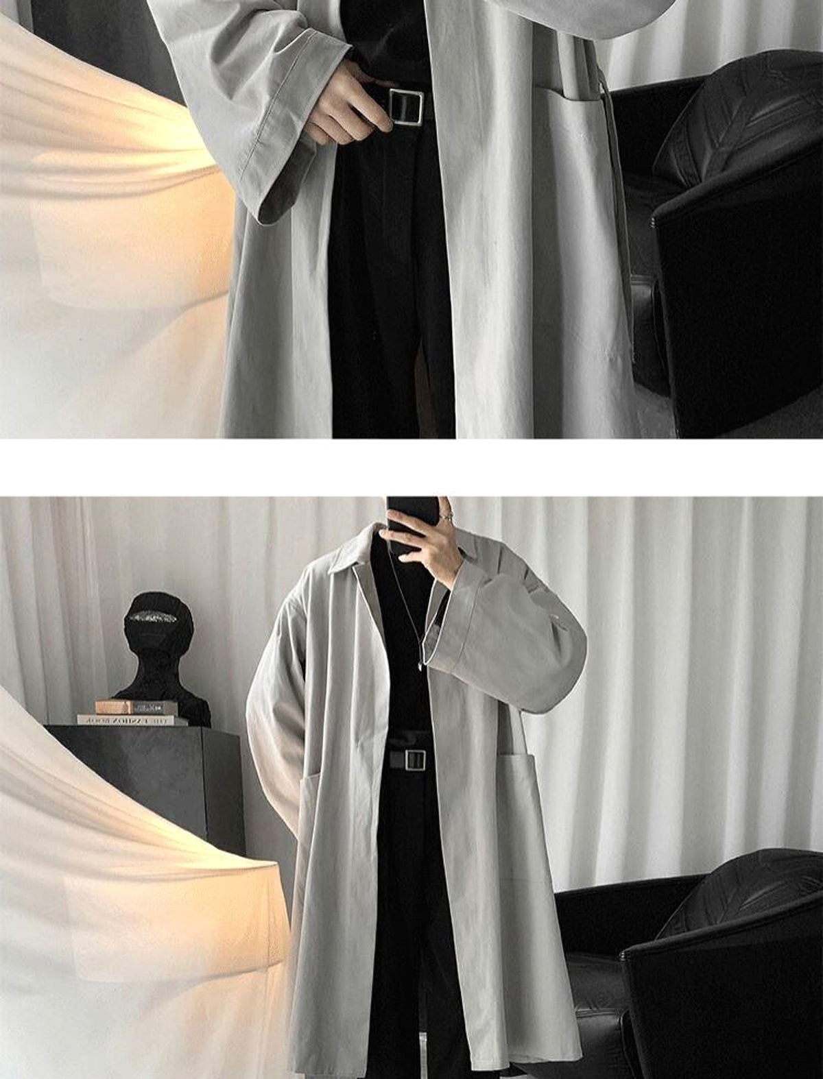 Autumn New Men's Loose Trench Coat Mid-length Coat - enhanced image 5