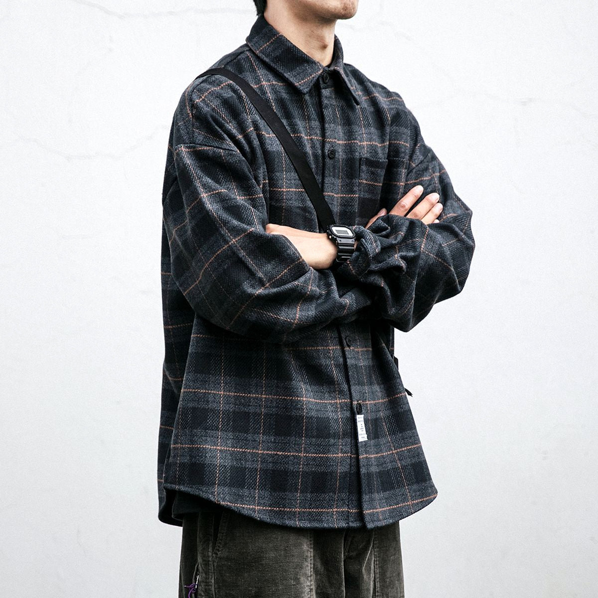 Autumn Winter Retro Sanding Padded Plaid DressShirt Men - enhanced image 5