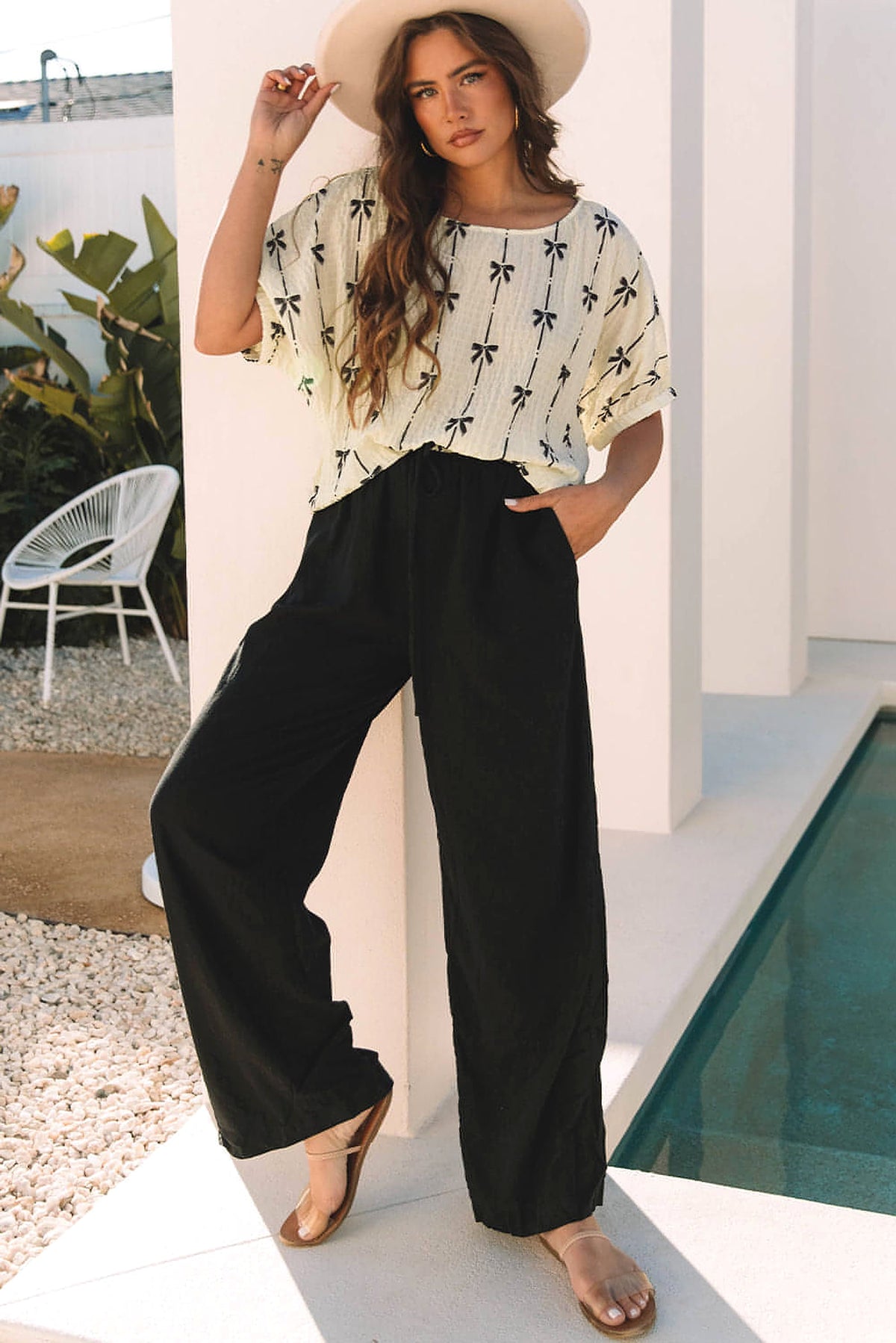 Beige Bow Print Puff Short Sleeve Top - enhanced image 5