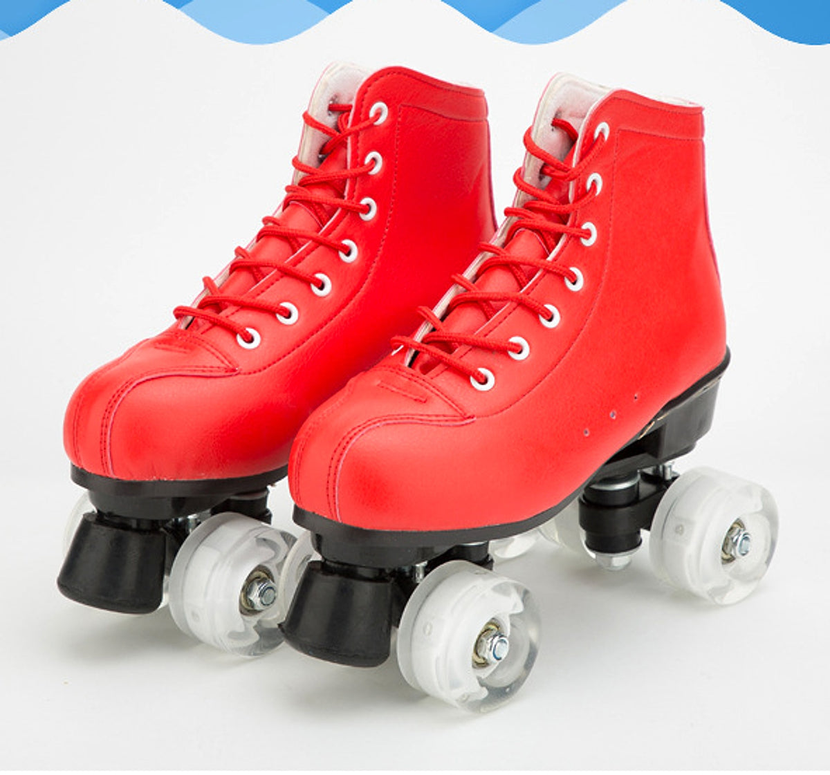 Big Red Cowhide Double Row Skates With Flashing Wheels And Wear Resistant - enhanced image 5