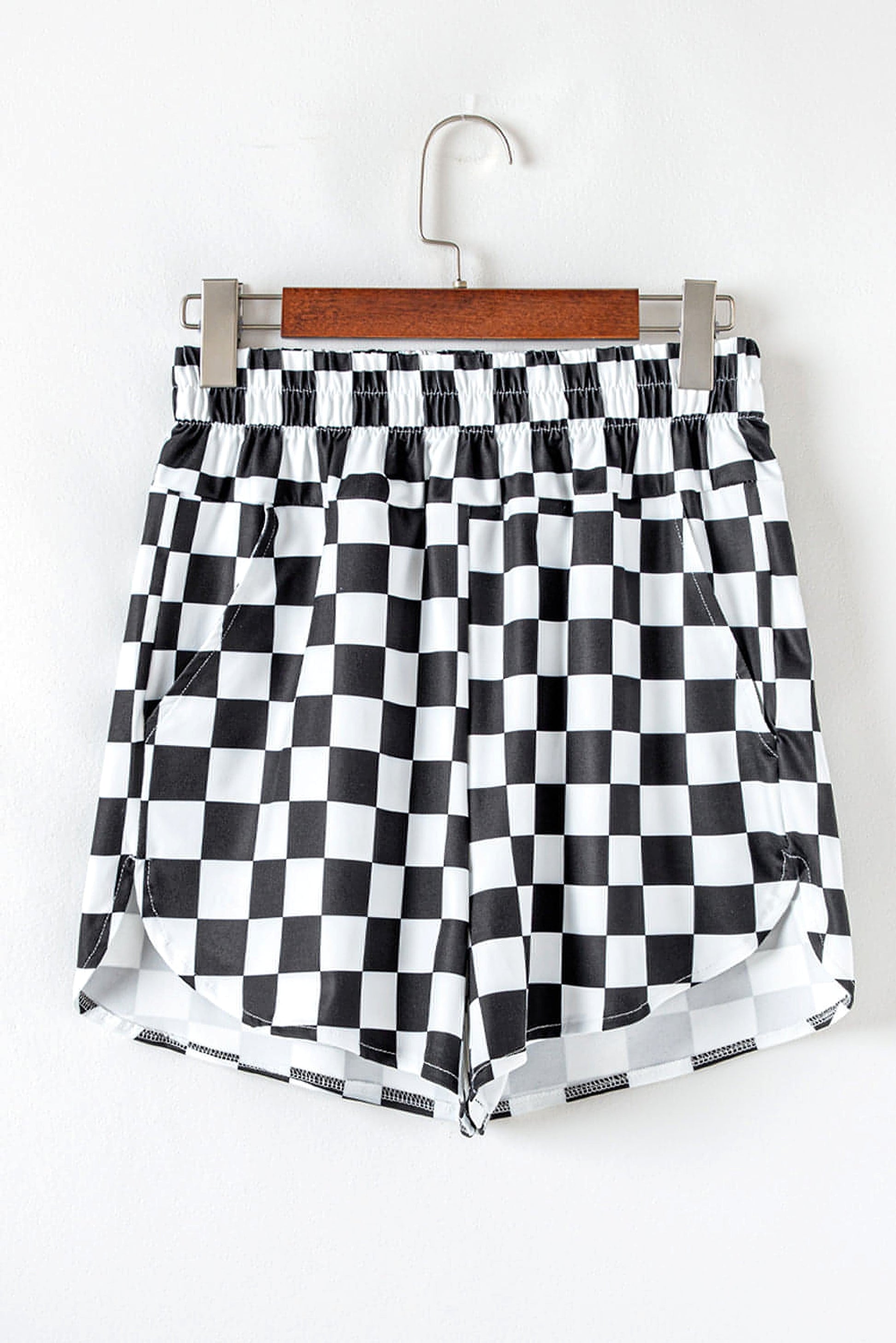 Black Checkered Print High Waist Casual Shorts - enhanced image 5