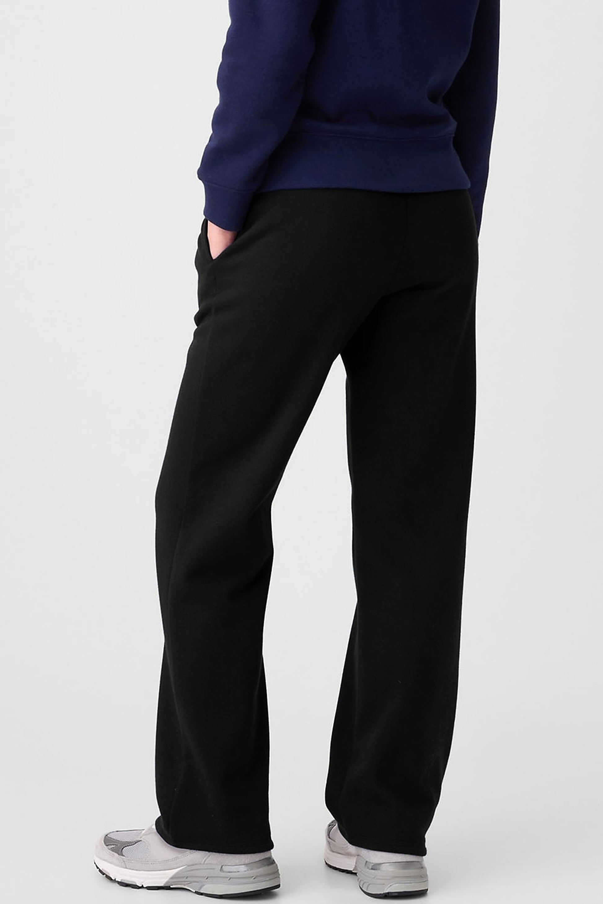 Black Solid Color Fleece Lined Drawstring Waist Casual Pants - enhanced image 5
