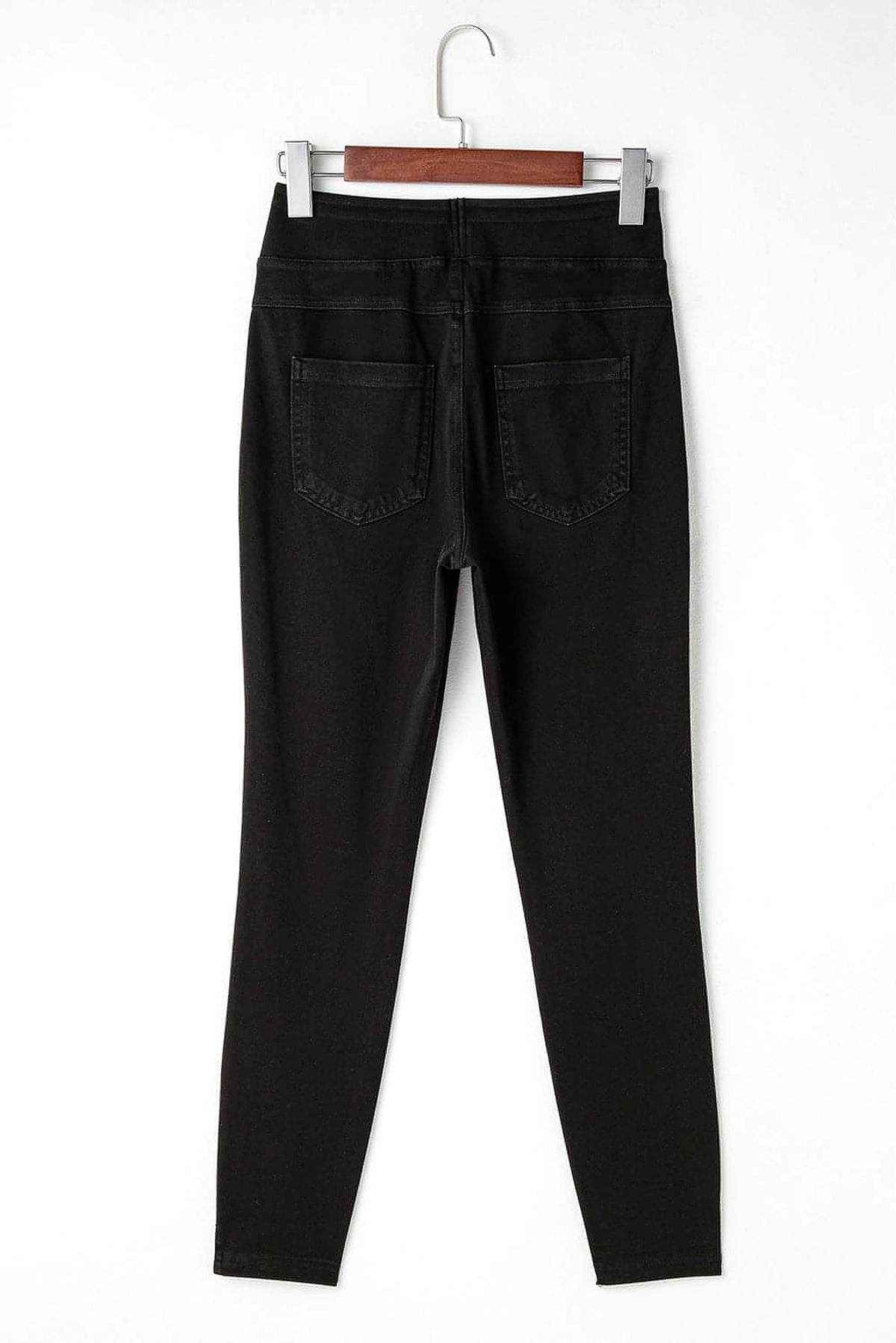 Black Solid Color High Waist Stretchy Slim Fit Jeggings - enhanced image 5