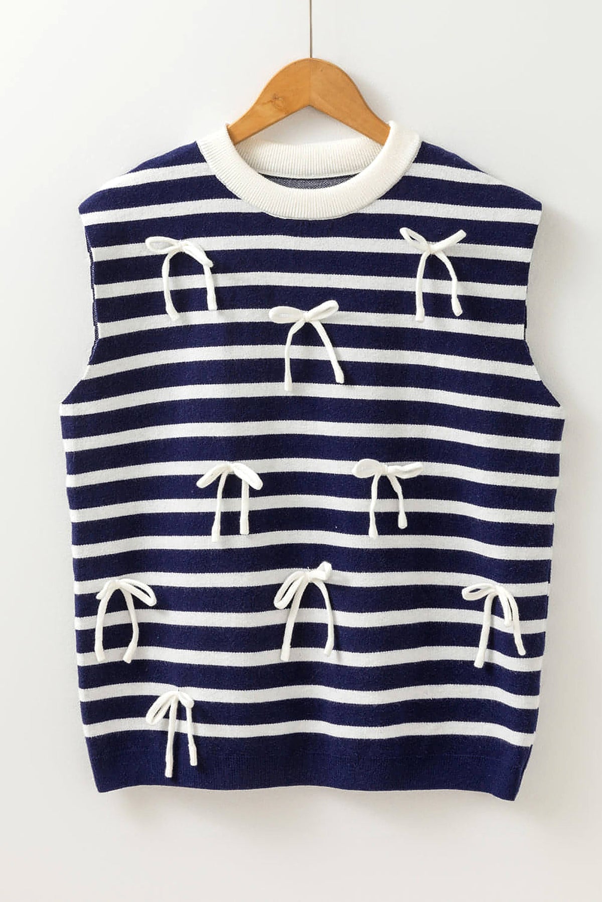Blue Stripe Knitted Bow Decor Sweater Vest - enhanced image 5