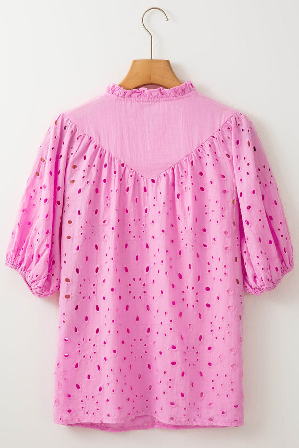 Bonbon Flower Embroidered Hollow-out Puff Sleeve Blouse - enhanced image 5