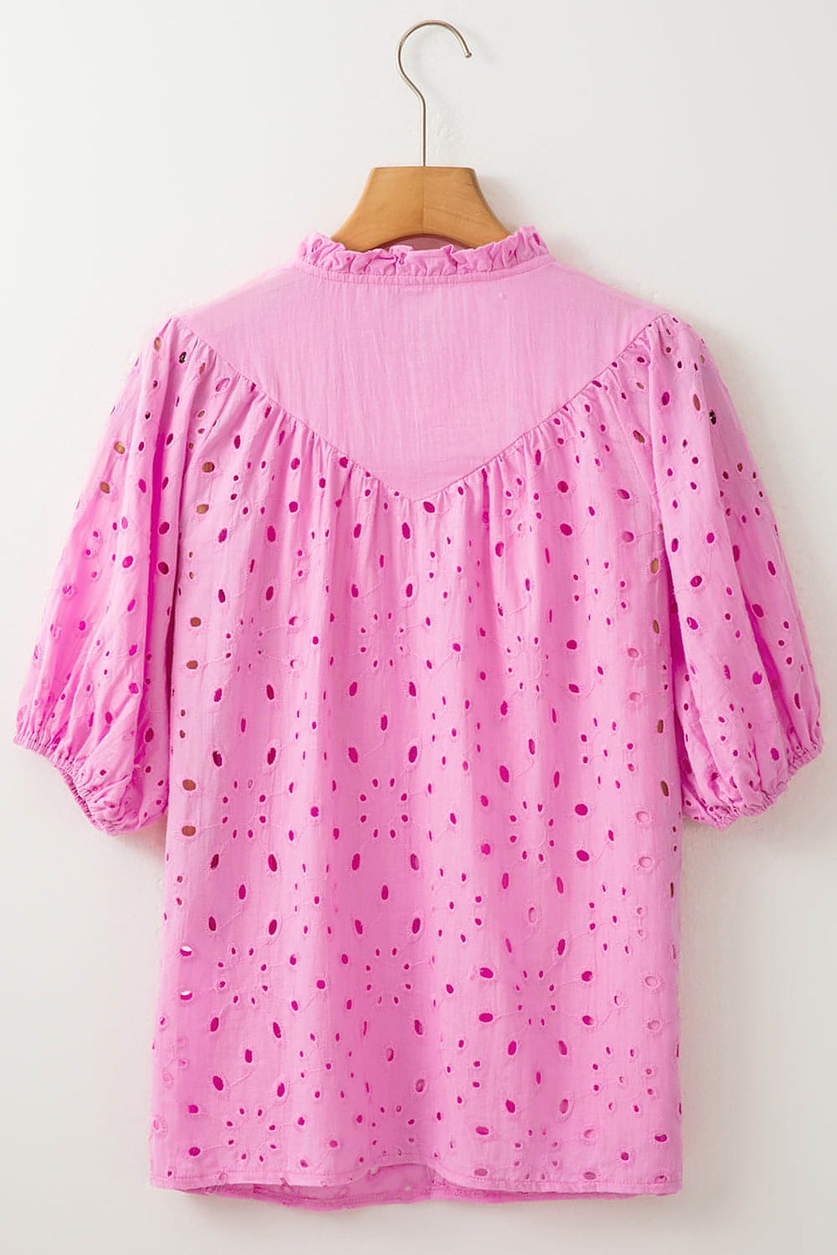 Bonbon Flower Embroidered Hollow-out Puff Sleeve Blouse - enhanced image 5