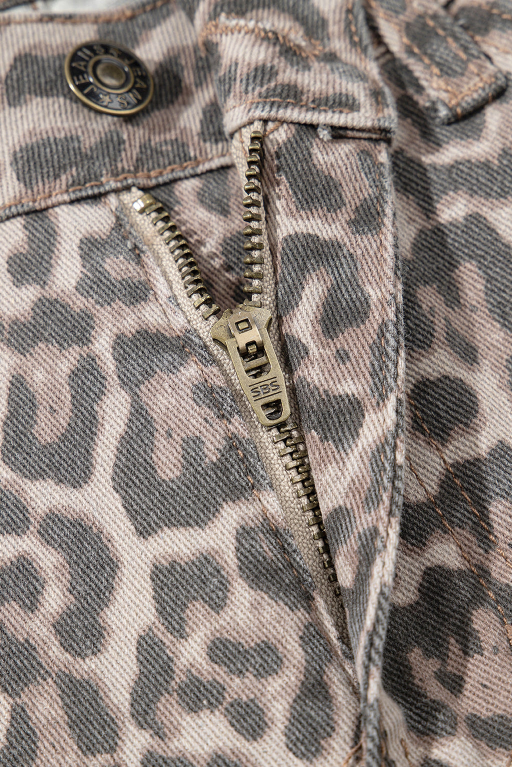 Brown Leopard Frayed Edge Wide Leg High Waist Jeans - enhanced image 5