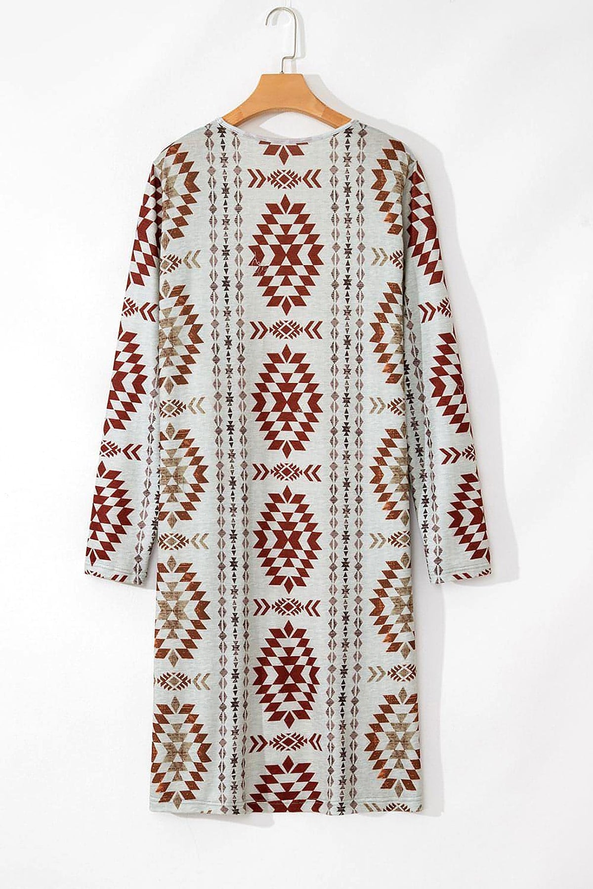 Brown Western Aztec Printed Open Front Long Cardigan - enhanced image 5