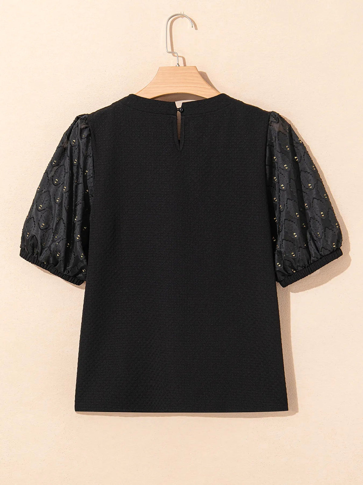 Bubble Sleeve Patchwork Textured Blouse - enhanced image 5