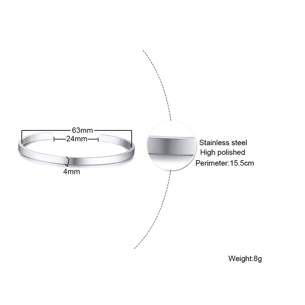 Can Be Engraved Light Body Opening Titanium Steel Men's Bracelet - enhanced image 5