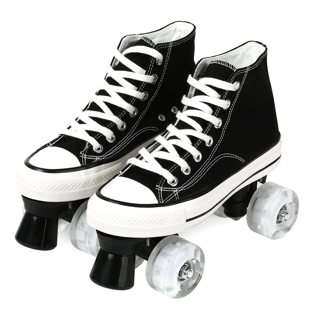 Canvas Black White Double Row Skates Adult Flash Roller Skating Rink Roller Skates - enhanced image 5