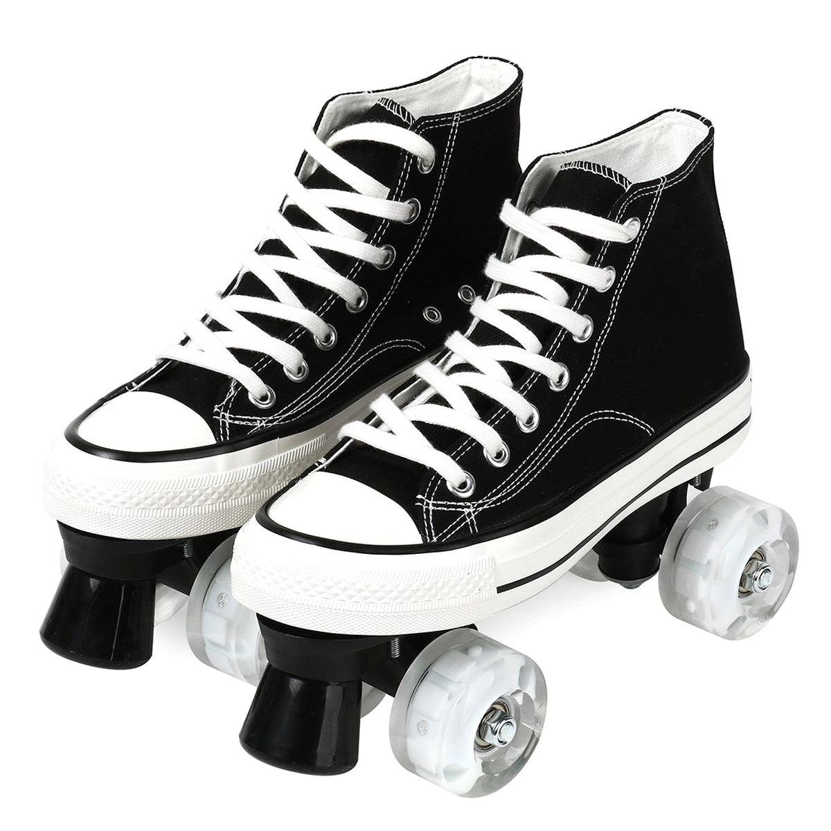 Canvas Black White Double Row Skates Adult Flash Roller Skating Rink Roller Skates - enhanced image 5
