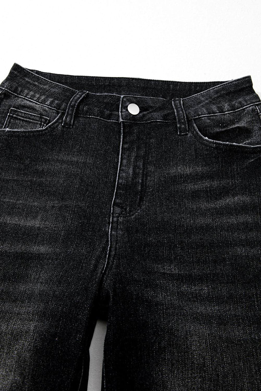 Carbon Grey Mineral Wash Raw Hem High Waist Flared Jeans - enhanced image 5