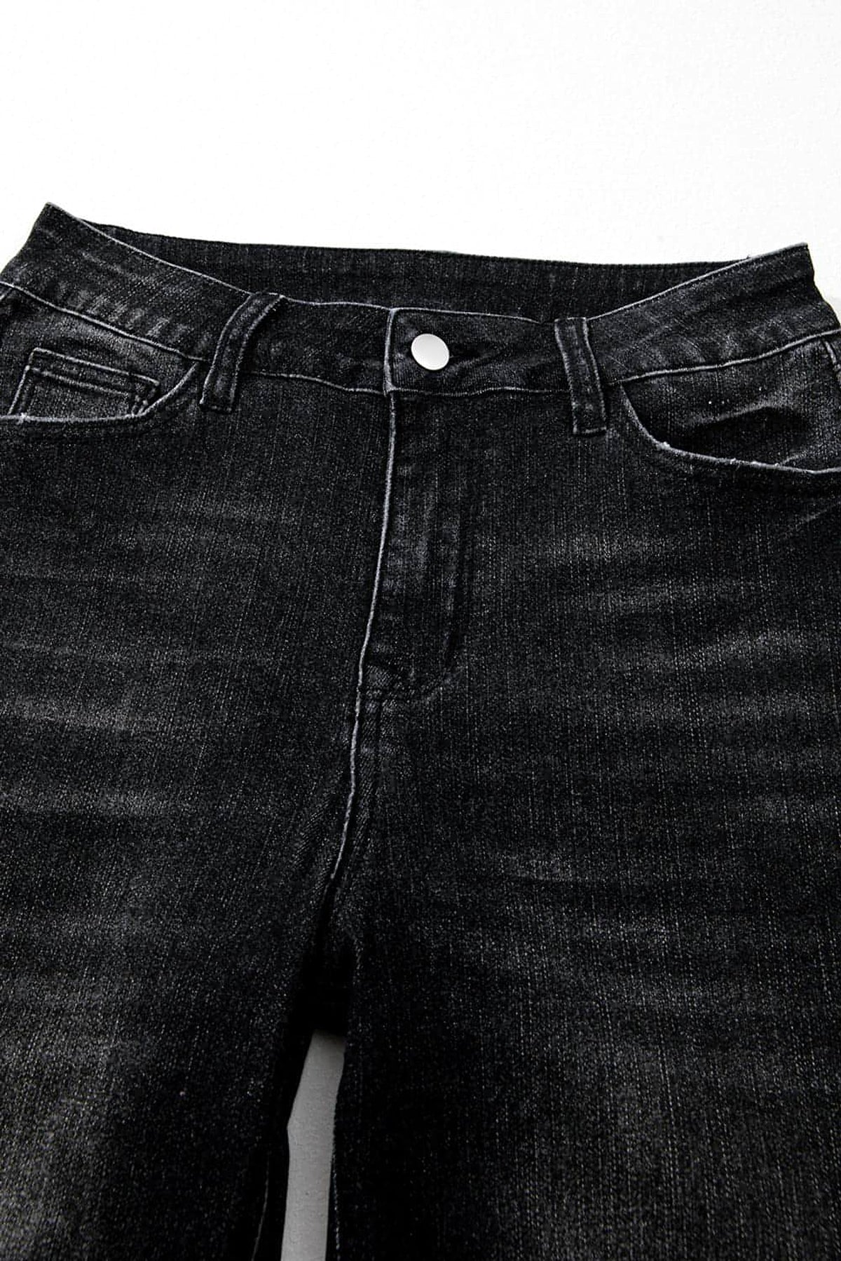 Carbon Grey Mineral Wash Raw Hem High Waist Flared Jeans - enhanced image 5