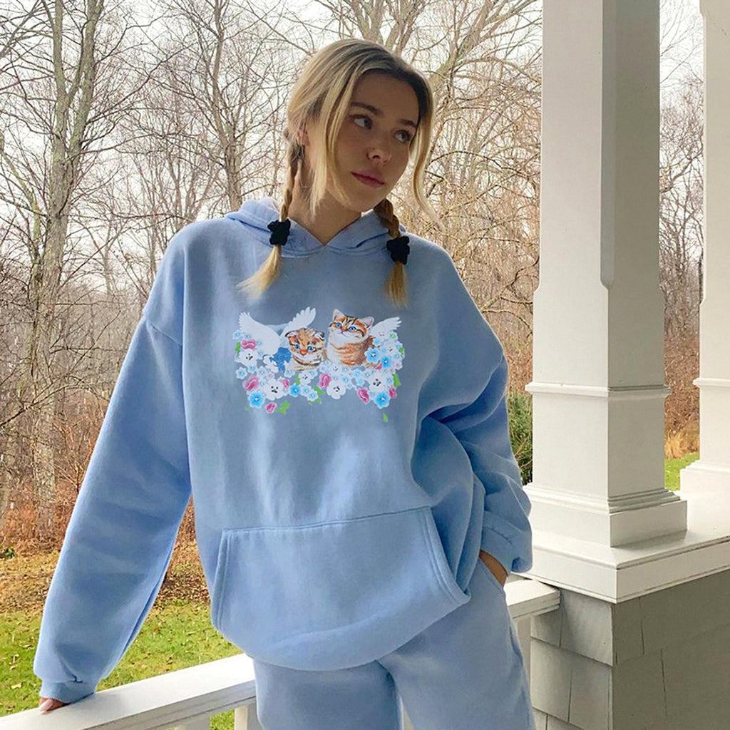 Cat Print Hooded Loose Pullover Long Sleeve Casual Sweater Women - enhanced image 5